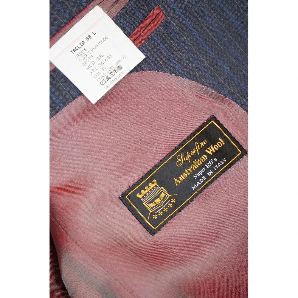 Marenzio Uomo Mens Super 120s Wool Pinstripe Blazer 58L Blue Grey Made in Italy